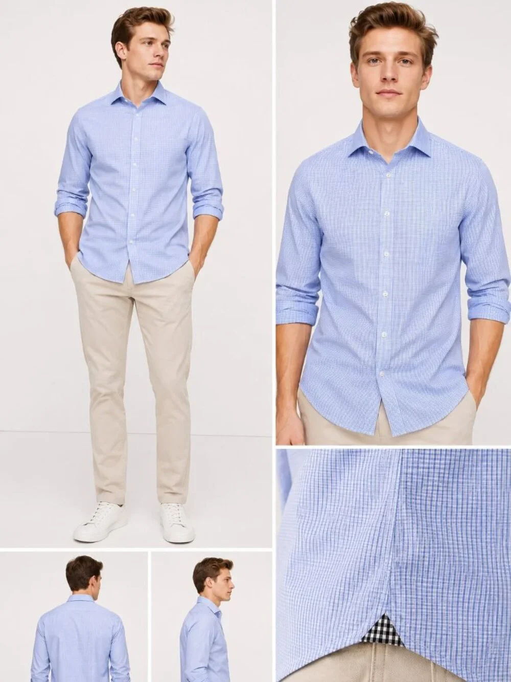 Banana Republic Camden Fit Men’s L Blue Plaid Non-Iron Cotton Shirt